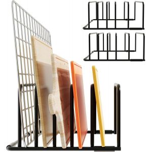 Kalanka-Lot De 2 Supports &Agrave; Planches &Agrave; D&eacute;couper En Acier Carbone - Organisateur Cuisine 5 Compartiments Double &Eacute;paisseur (1,2 Cm/2,7 Cm), Range Couvercles, Antid&eacute;rapant Avec Patins Silicone - Neuf