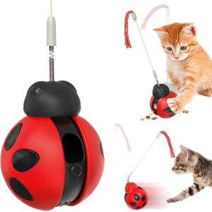 KAL-Distributeur De Friandises Interactif Pour Chat D'Intérieur ¿ Mangeoire Puzzle Oscillante Avec Baguette À Ressort Et Distributeur De Nourriture Lent Pour Soulager L'Ennui (Adorable Motif - Neuf