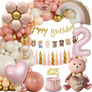 Decoration Anniversaire 2 Ans, Deco Anniversaire Fille, Ballon Anniversaire 2 Ans Roses Rétro, Décoration Anniversaire Fille 2 Ans, Kit Anniversaire 2 Ans Bébe, Ours Bannière Anniversaire Fête Enfant - Neuf