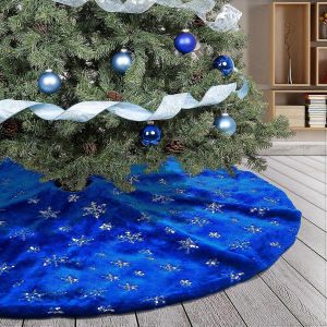 Jupe de sapin de No&euml;l bleue en peluche de 78 cm avec flocons de neige argent&eacute;s &agrave; paillettes, housse de support de sapin de No&euml;l, tapis en fausse fourrure brillante pour sapin de No&euml;l - Neuf