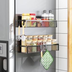 Cheng-Porte-&Eacute;pices Magn&eacute;tique Pour R&eacute;frig&eacute;rateur - Lot De 2 &Eacute;tag&egrave;res Magn&eacute;tiques, Organisateur Frigo Avec 4 Crochets Amovibles, &Eacute;tag&egrave;re Magn&eacute;tique Pour Rangement Et Organisation De Cuisine(2 Pack) - Neuf