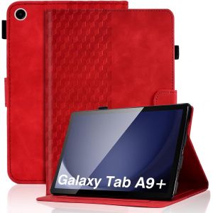 Coque pour Samsung Galaxy Tab A9 Plus 11'' 2023 SM-X210/X215/X216 Premium Cuir PU Housse Motif de Diamant Etui Pochette Tablette Coque avec Support, Rouge - Neuf