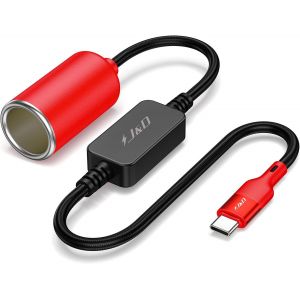 LORANKA-C&acirc;ble Convertisseur USB C M&acirc;le vers Prise Allume-Cigare 12V, C&acirc;ble d'alimentation 12V 18W pour Dash Cam, GPS, Bandes Lumineuses LED de Voiture, Rouge, 35.5 cm - Neuf