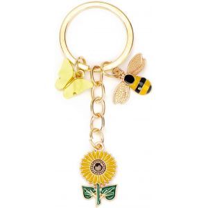 KAL-Porte-Clés Abeille Avec Pendentif Tournesol Et Papillon, Sac De Tournesol, Abeilles, Petits Cadeaux Pour Femme, Meilleure Amie, Sac À Main, Breloque De Sac - Neuf