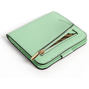 Petit Portefeuille Pour Femme,En Cuir Synth&eacute;tique,Avec Plusieurs Compartiments Pour Cartes,Mini Portefeuille Pour Cartes De Cr&eacute;dit,Billets,Pi&egrave;ces De Monnaie,Vert Menthe,Minimaliste - Neuf
