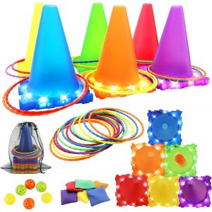 Jeux Exterieur Enfant Parcours De Motricité-3 En 1 Jeu De Balle,Anneau Et Sac De Haricots Lumineux,Jouets De Jardin,De Carnaval Et De Fête Pour Les Enfants - Neuf