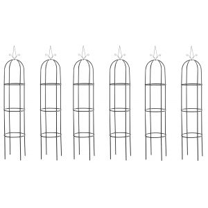 Lot De 6 Treillis De Jardin En M&eacute;tal Laqu&eacute; Noir 190 &times; &Oslash; 38 Cm Stables Et Faciles &Agrave; Planter 10_0008915 - Neuf