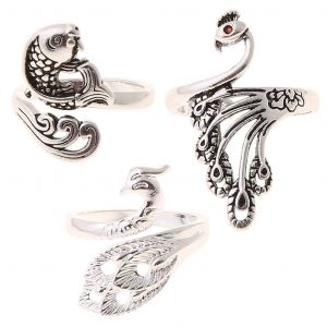 Tricot Boucle Crochet Anneau Ensemble Poisson Paon Anneau Ouvert Cadeaux Pour L'anniversaire 3 Pcs - Neuf