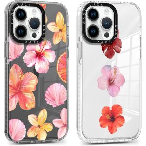 LORANKA-2 Pi&egrave;ces Coque pour iPhone 14 Pro Max 6,7'', &Eacute;tui de Protection avec Aesthetic Design Fleur Hibiscus Motif, TPU Transparente Femme Fille Housse Etui Bumper Cover pour iPhone 14 Pro Max, Fleur - Neuf