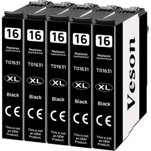 ERYI-Cartouche D'Encre 16Xl Compatible Pour Epson 16 Xl Pour Workforce Wf-2630 Wf-2750 Wf-2510 Wf-2520 Wf-2530 Wf-2540 Wf-2650 (5 Noir) - Neuf