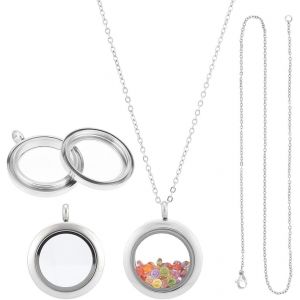 Kal-Lot De 304 Médaillons À Mémoire De Forme En Acier Inoxydable -Plat Rond -Kit De Fabrication De Colliers Photo Avec Cadre Double Face En Cristal -Breloques Flottantes Pour Médaillons - Neuf