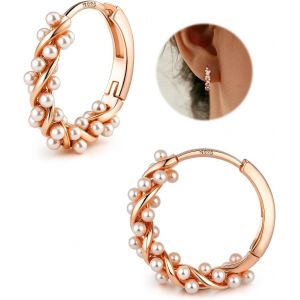 Boucles D'oreilles Argent 925, Twist Perles Creoles Pour Femmes Adolescentes Boucles D'oreilles Perles Argent/Or/Or Rose Mariage Mariage[Bou9240476] - Neuf