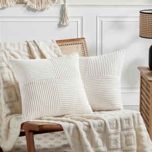 Tianyi-Lot De 2 Boho Housse De Coussin 60x60 Blanc Cr&egrave;me,&Agrave; Motif Crois&eacute; Decoration Housses De Coussin En Velours C&ocirc;tel&eacute;,Douillet Taie D'oreiller Housse Coussin Moderne Pour Canap&eacute; Chambre Chaise Lit - Neuf