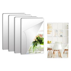 Lot de 4 stickers muraux miroir en acrylique de 2 mm d'&eacute;paisseur, sans cadre, pour la d&eacute;coration int&eacute;rieure - Neuf