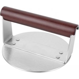 Ulteronixshop-Presse &agrave; hamburger ronde en acier inoxydable de 16cm, presse &agrave; hamburger &eacute;cras&eacute;e lourde, avec poign&eacute;e en bois r&eacute;sistante &agrave; la chaleur, pour barbecue, cuisson &agrave; dessus plat, bacon, hamburger, steak - Neuf