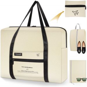 KALANKA-Sac de Voyage Pliable avec Sacs à Chaussures et Poche Zippée, pour Weekend, Sport Gym, Aptitude, Sac Voyage Cabine, Femme et Homme (Beige - Neuf