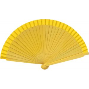 KALANKA-- Eventail Mariage Jaune Double-Face Pliant en Bois laqué | Ventilateur de Poche Femme | Eventail Japonais | éventail Paint à la Main - Neuf
