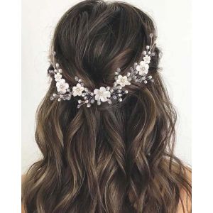 Kal-Bride Coiffe De Mariée Avec Strass Argentés Bride En Céramique Douce Fleur Cheveux Vigne Morceau De Cheveux Perles Accessoires Pour Cheveux Pour Femmes Et Filles - Neuf