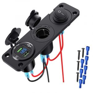 12v Bateau De La Marine Sur L'allume-Cigare 3 En 1 Imperméable De Voiture Double Qc3.0 Usb Panneau De Sortie De 12 Volts Rv Prise De Courant Affichage À Led Imperméable De Prise De Chargeur - Neuf