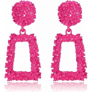 Cmjaagur-Clip Boucles D'oreilles Pour Femmes Filles &iquest;Non Pierced Boucles D'oreilles &Agrave; Pince En Forme De Rectangle G&eacute;om&eacute;trique &iquest;Grandes Boucles D'oreilles Or Argent Rose Vif[M522] - Neuf