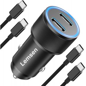 MEVRONISSHOP-Chargeur Allume Cigare USB C Rapide 60W, Double PD Chargeur Voiture USB C Adaptateur Prise Allume Cigare Chargeur Telephone Voiture avec 2X C&acirc;ble pour Samsung Galaxy S23 S22 S21,iPhone 1 - Neuf