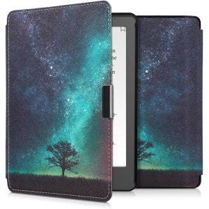 GUOP-Étui Compatible Avec Kobo Aura Edition 2 Coque - Étui À Rabat Magnétique Tablette Ereader Similicuir - Bleu-Gris-Noir - Neuf