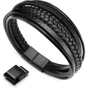 Kalanka-Homme Cuir Véritable Bracelet Et Acier Inoxydable Bracelet Multi Tissé Réglable Noir Ou Marron Cuir Bracelet Pour Les Hommes - Neuf