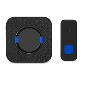 Sonnette sans fil d'extérieur étanche, prise sans fil pour la maison, kit carillon avec lumière LED bleue clignotante, portée 300 m, 55 mélodies, 5 niveaux de volume, noir - Neuf
