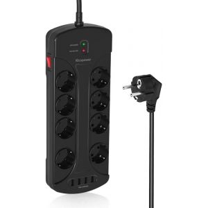 Protection Contre Les surtensions &agrave; 8 Prises avec 4 Ports USB, 3680W/16A, 1050 Joules, Protection Contre Les surtensions pour Prise Murale Multiple avec c&acirc;ble d'extension de 1,5 m Noir - Neuf