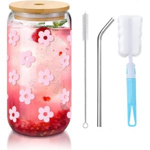 Verre Avec Couvercle Et Paille - 45 G - Verre Esthétique - Tasse À Cola - Café Au Lait - Boissons Froides - Tasse À Bière - Verre À Jus - Verres À Matcha - Pour Smoothies Et Boissons - Neuf