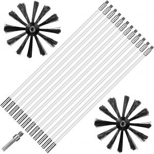 PATB-Kit Brosse Nettoyage Cheminée, Cheminées Brosse Kit de Ramonage avec 12 Tiges Flexibles de 410mm, 2 Têtes de Brosse Ø 150mm et 1 Tige Hexagonale pour Tuyaux de Chaudière Tuyaux de Ventilatio - Neuf