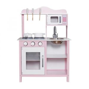 Cuisine en bois pour enfants - GINGER HOME - Rose - 58,5 x 29,5 x 85 cm - Accessoires inclus - Neuf