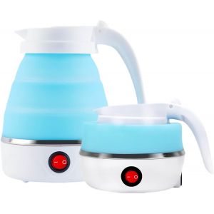 KALANKA-Bouilloire Pliable, Bouilloire De Voyage 600ml, Mini Bouilloire Electrique de Silicone Portable pour Le Camping, Voyage de Plein Air (Bleu) - Neuf