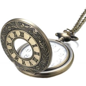 Eryi-Hommes Montre De Poche Avec Chaîne Quartz Vintage Motif Vague Ukiyoe Échelle De Chiffres Romains, Avec 2 Chaînes Set Chaîne De Poche+Collier, Avec Le Boîte-Cadeau - Neuf