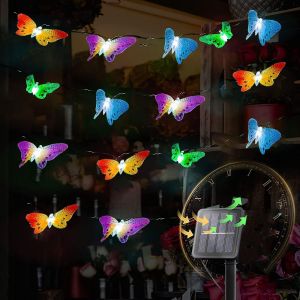 Kal-Guirlande Lumineuse Solaire En Forme De Papillon - 3,5 M - 10 Led - Avec Panneau Solaire - 8 Modes D'éclairage Et Arrêt Automatique - Pour L'extérieur - Pour Jardin, Décoration De Noël - Neuf