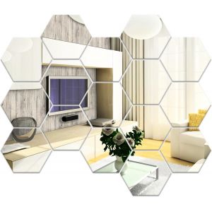 loc-16 Pièces Miroir Hexagonal Mural,Miroir Adhesif Mural Argent 177×153×90Mm,Miroirs Muraux Autocollant Hexagone En Acrylique Pour Canapé Tv Fond Décoration,Chambre,Salon - Neuf