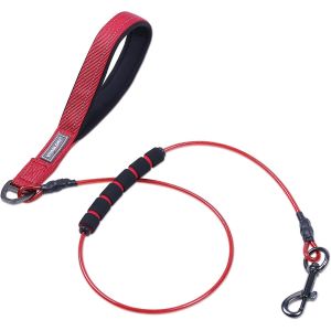Anti-M&acirc;chouille Laisse Pour Chien, Laisse En Cha&icirc;ne Avec Poign&eacute;e R&eacute;fl&eacute;chissante En Mousse Douce, Corde En Acier Inoxydable Imperm&eacute;able, 122cm, Rouge - Neuf