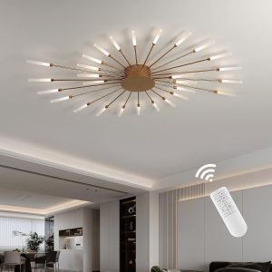 Ulteronixshop-Plafonnier Led Moderne,28 T&ecirc;tes &Agrave; Intensit&eacute; Variable,Plafonnier Semi-Encastr&eacute; Lustre Dor&eacute; Pour Chambre &Agrave; Coucher,Salon,Cuisine,Salle &Agrave; Manger, Restaurant,Bureau, 3000 K-6000 K Avec T&eacute;l&eacute; - Neuf