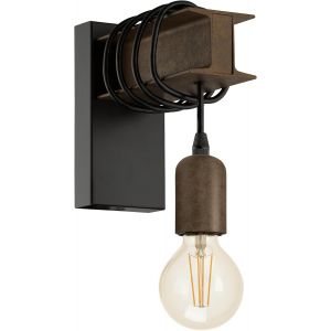 Subzonal-Applique Murale Int&eacute;rieure Townshend 4, Luminaire D&iquest;Int&eacute;rieur Au Design Vintage Et Industriel, Lampe Retro En Acier Noir Et Bois, Douille E27 - Neuf