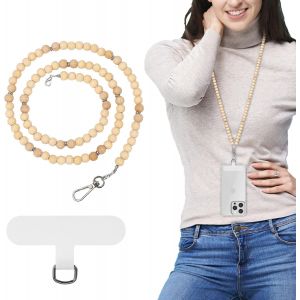 Kal-Lanyard Universel Pour Téléphone, Lanyard Perlé Pour Téléphone, Lanyard Antivol Détachable Pour Téléphone Portable De Femme, Lanyard Autour Du Cou Avec Patchs Pour Iphone, Bois - Neuf