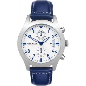 Montre &Agrave; Quartz Chronographe Pour Homme Avec Affichage Analogique Et Fen&ecirc;tre De Date Et Bracelet En Cuir R&eacute;sistant &Agrave; L'eau 42 Mm.[J843] - Neuf