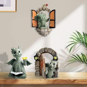 Mevronisshop-Lot De 3 Figurines De Dragon En R&eacute;sine - Pour D&eacute;coration De Cours, Jardins, Pelouses, Terrasses, Balcons - Neuf