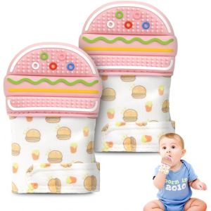 Moufle De Dentition B&eacute;b&eacute;,2pcs Jouets De Dentition B&eacute;b&eacute; En Silicone De Qualit&eacute; Alimentaire,Gant De Dentition Pour B&eacute;b&eacute;,Anneau De Dentition Jouet M&acirc;cher Pour Soulager Les Douleurs-Burger Rose - Neuf