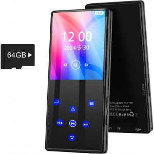 128GB Lecteur MP3 avec Bluetooth Lecteur de Musique Num&eacute;rique Portable avec Son HiFi Haut-Parleur Int&eacute;gr&eacute; Support Radio FM Enregistreur Vocal Ebook Carte TF - Neuf
