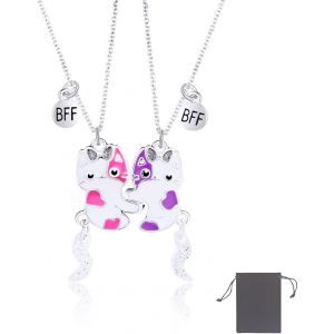 Kal-2 Pièces Collier Bff Pour 2 Filles, Collier Argent Femmes, Collier Amitie Coeur Separable Motif Chat Pour Soeur Friend Cadeau Jeune Fille Anniversaire - Neuf