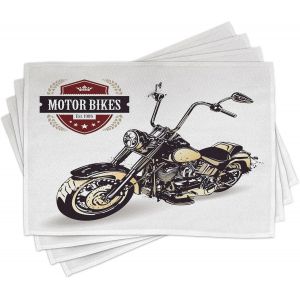 Eryi-Moto Lot De Sets De Table En 8 Pièces, Old Classique Motorcycle, Tissu Lavable Pour Salle À Manger Et Cuisine, 30 Cm X 45 Cm, Corail Violet - Neuf