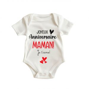 Kal-Body Bébé Blanc - ""Joyeux Anniversaire Maman, Je T'aime"" - Message D'amour - Taille 3, 6, 9, 12, 18, 24 Mois - Cadeau Anniversaire Pour Maman (3 Mois) - Neuf