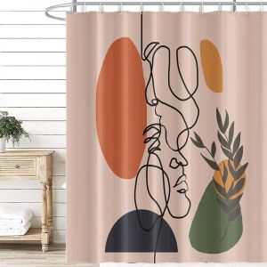KAL-Rideau Douche Visage Abstrait, Rideau De Douche Anti Moisissure Terracotta Géométrique Rideaux De Baignoire Tissu Imperméable Lavable Rideaux Salle De Bain Avec 12 Crochets 180X200Cm - Neuf