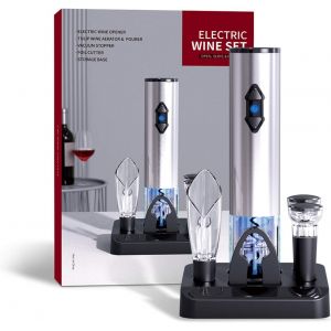 Tire-Bouchon Électrique Avec Base, Tire-Bouchon Automatique Avec Bouchons Sous Vide, Rechargeable 4 En 1 (Argent) - Neuf