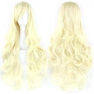 Kalanka-80cm Longue Perruque De Cosplay De Cheveux Naturels Boucl&eacute;s Avec Une Frange Color&eacute;e Halloween Costume Party Perruques Pour Les Femmes (Blond) - Neuf
